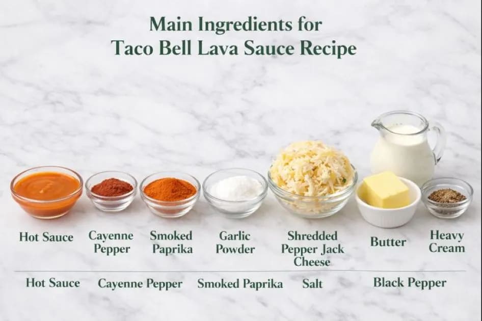 Main Ingredients For Taco Bell Lava Sauce Recipe on my kitchen table