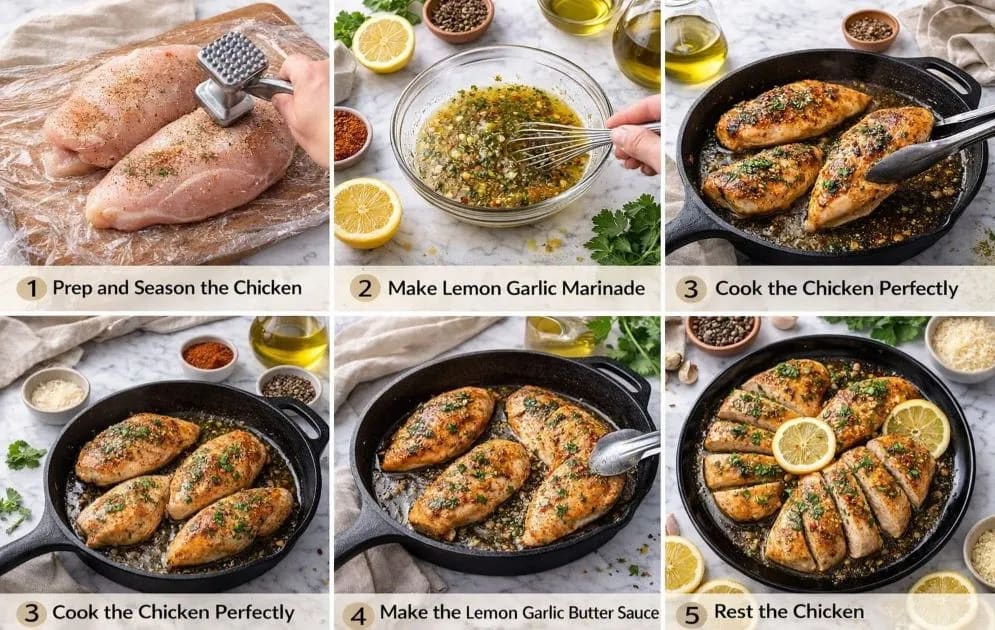 Visual Instruction For Longhorn Lemon Garlic Chicken Recipe