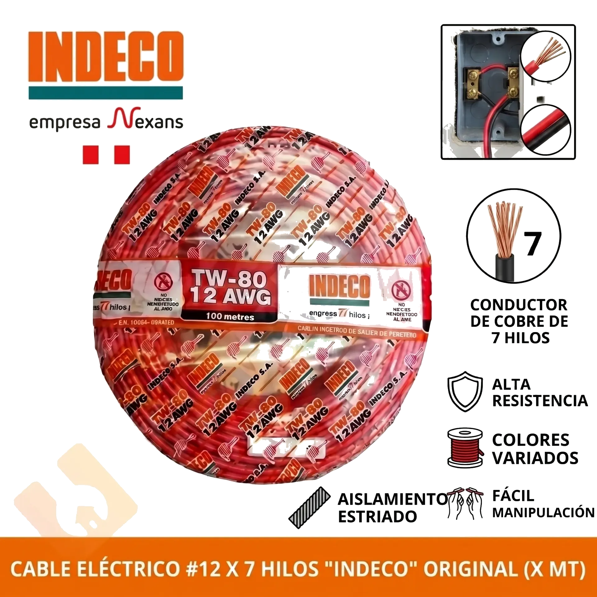 CABLE ELECTRICO #12 X 7 HILOS "INDECO" ORIGINAL ( X MT )
