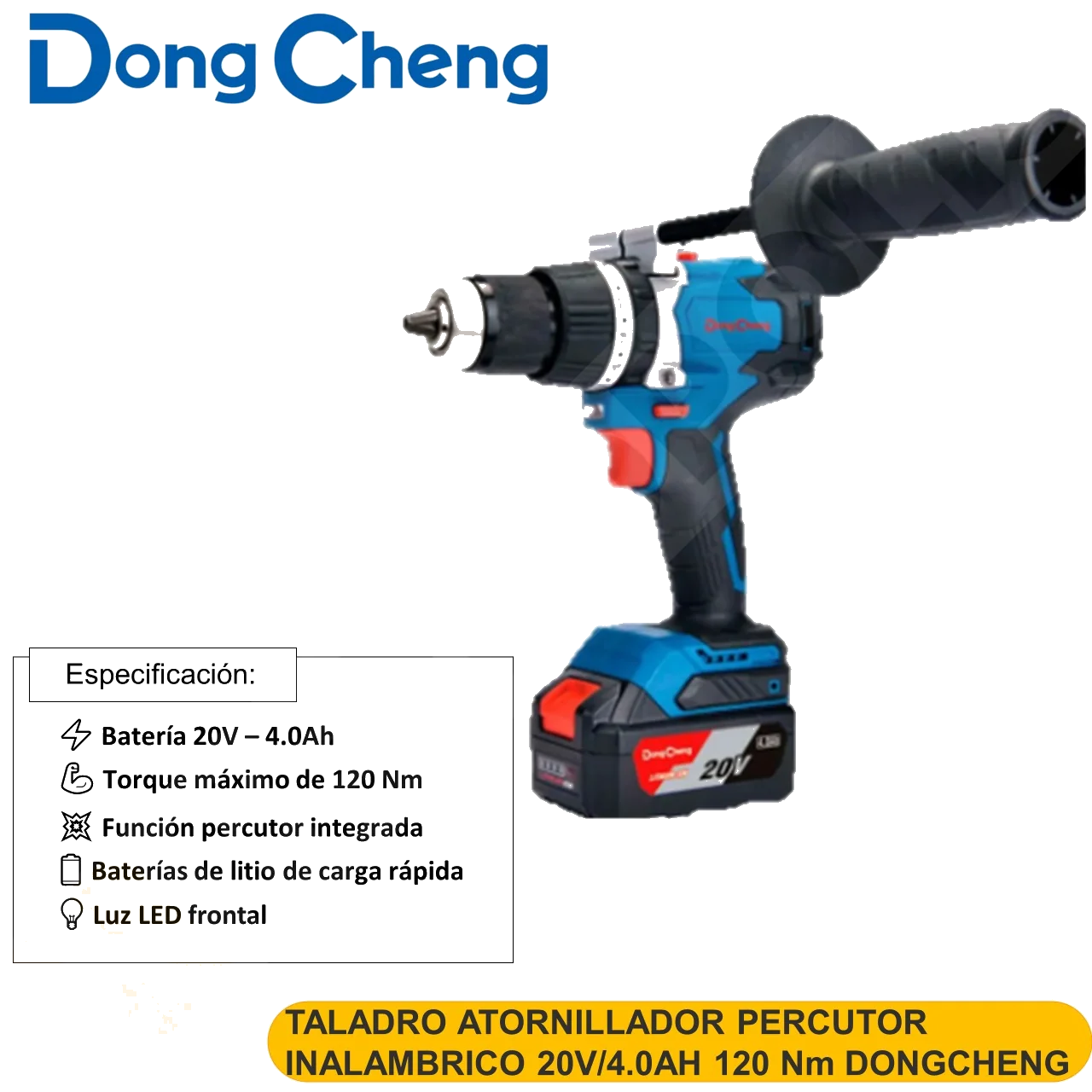 TALADRO ATORNILLADOR PERCUTOR INALAMBRICO 20V/4.0AH 120 Nm DONGCHENG
