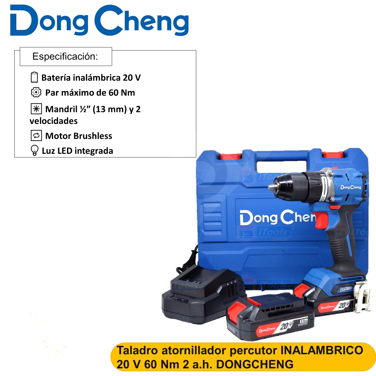 Taladro atornillador percutor INALAMBRICO 20 V 60 Nm 2 a.h. DONGCHENG