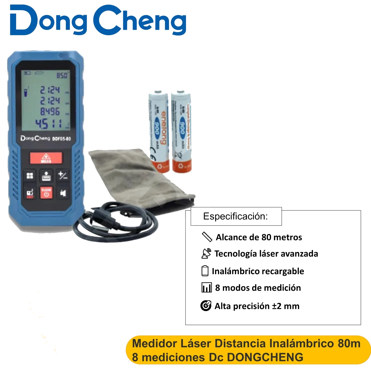Medidor Láser Distancia Inalámbrico 80m 8 mediciones Dc DONGCHENG