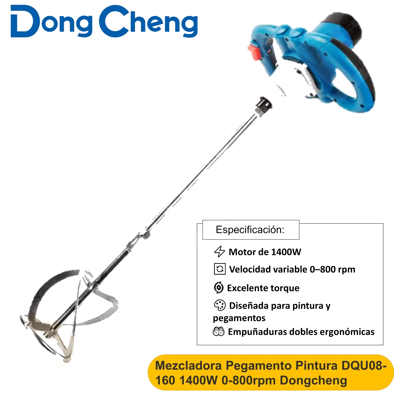 TALADRO MEZCLADOR CONCRETO PINTURA DQU08-160 1400W 0-800rpm Dongcheng
