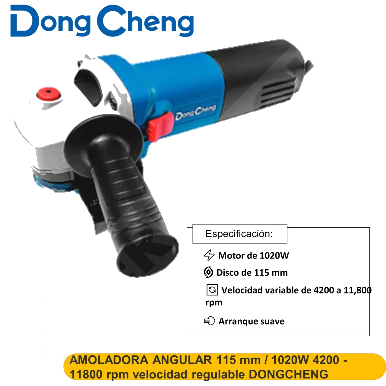 AMOLADORA ANGULAR 115 mm / 1020W 4200 -11800 rpm velocidad regulable DONGCHENG
