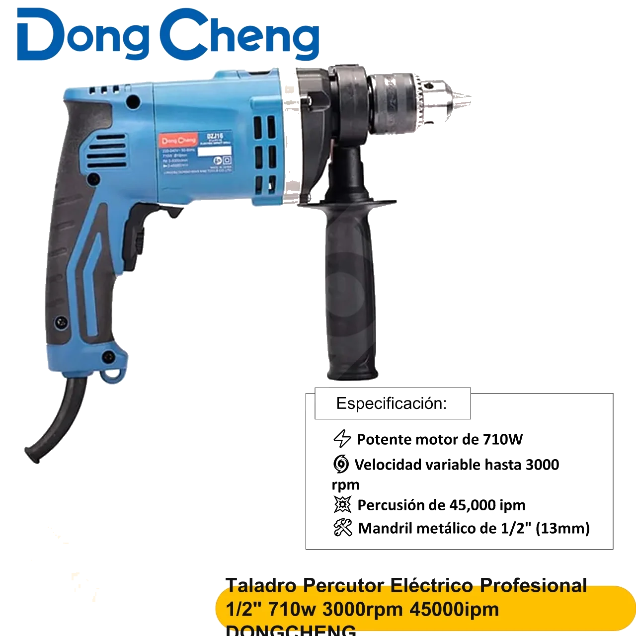 Taladro Percutor Eléctrico Profesional 1/2" 710w 3000rpm 45000ipm DONGCHENG