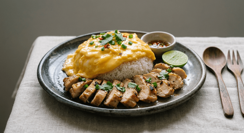 ข้าวไข่ข้นธรรมดาไก่ชิ้น