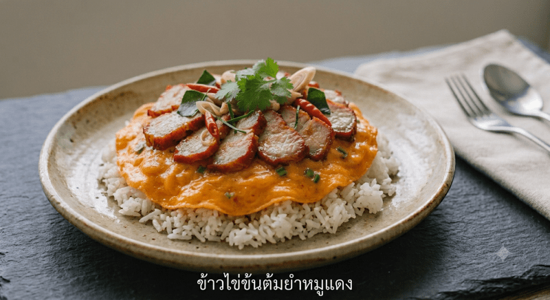 ข้าวไข่ข้นต้มยำหมูแดง