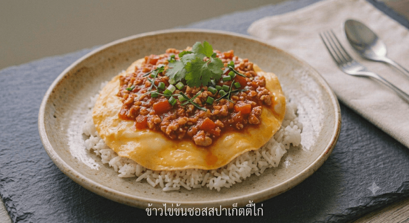ข้าวไข่ข้นซอสสปาเก็ตตี้ไก่