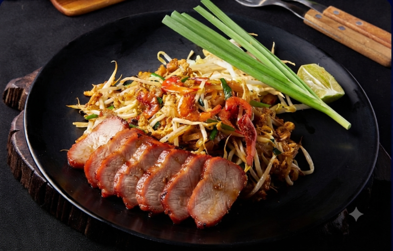 ผัดไทยทรงเครื่องหมูแดง