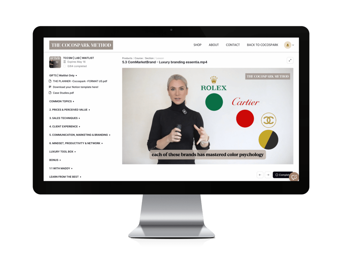 Maddy teaching the codes of luxury on video