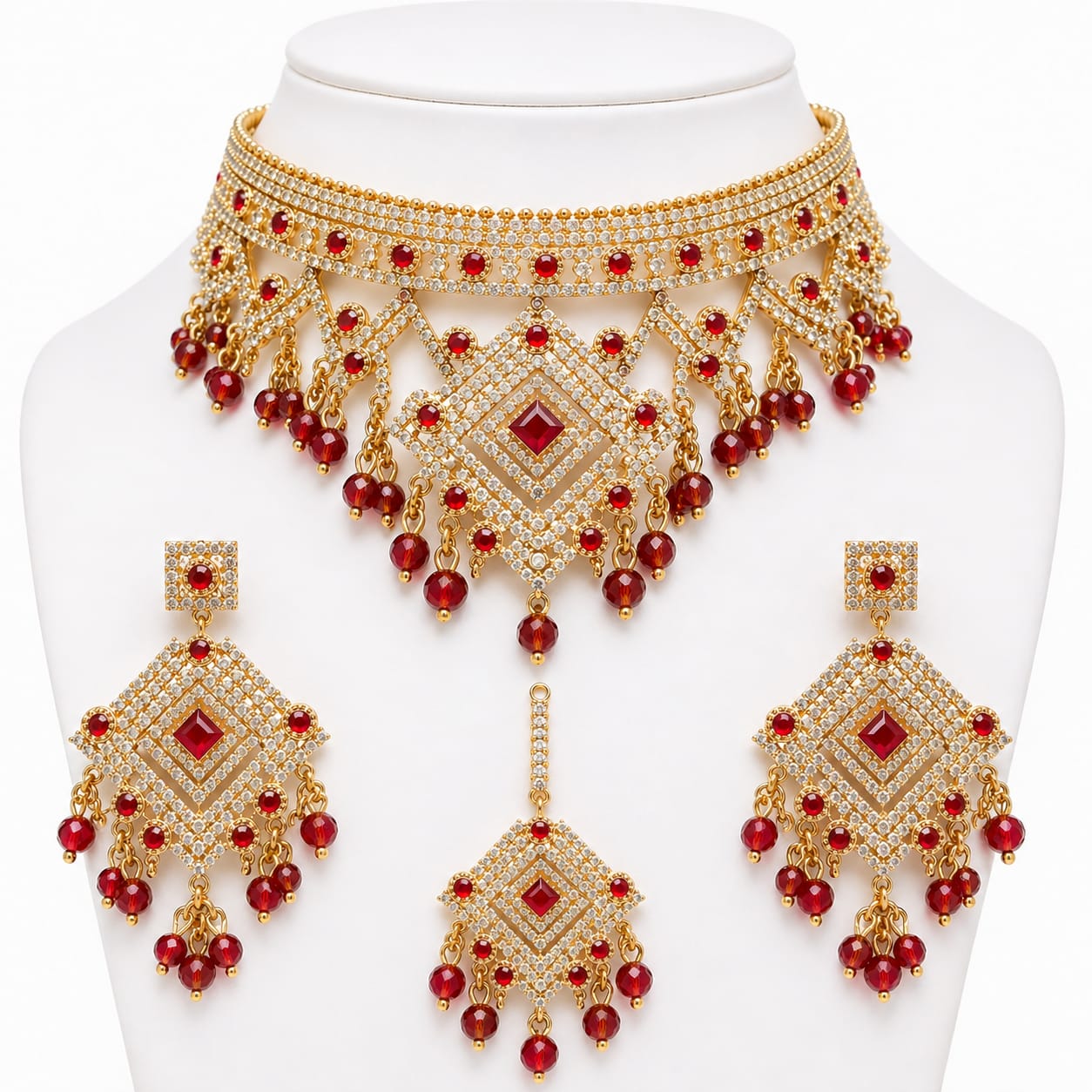 Royal Ruby Bridal Choker Set with Earrings & Maang Tikka 2