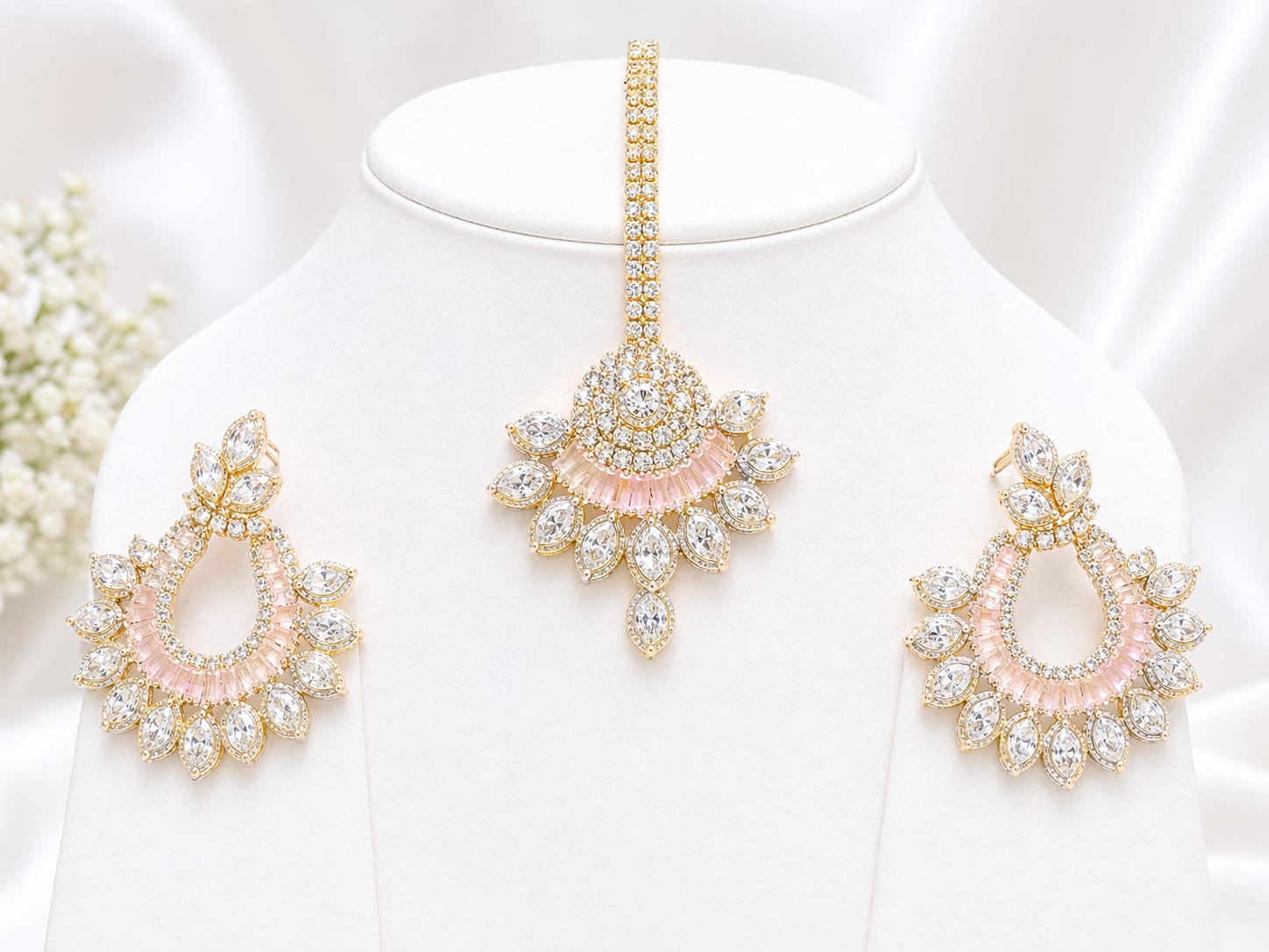Blush Radiance Tikka & Earrings Set πβ¨