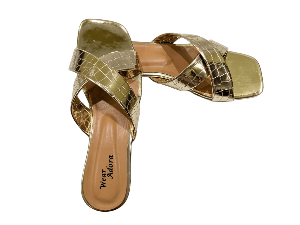 Luxury Gold Croc-Textured Slides — handcrafted Slides by Wear Adora Pakistan