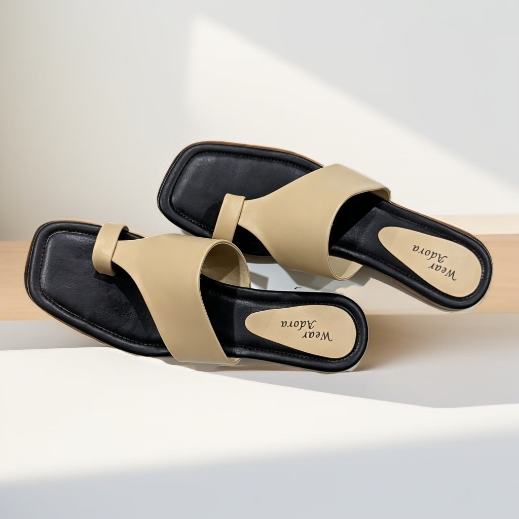 Classic Beige Toe-Ring Slides — handcrafted Slides by Wear Adora Pakistan