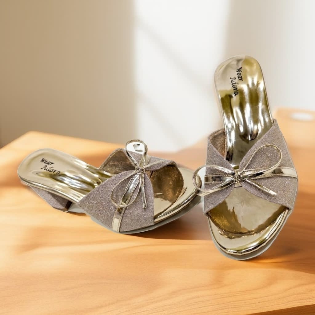 Elegant Golden Bow Heels — handcrafted Heels by Wear Adora Pakistan