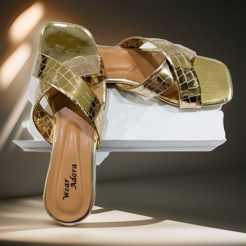 Luxury Gold Croc-Textured Slides — handcrafted Slides by Wear Adora 3