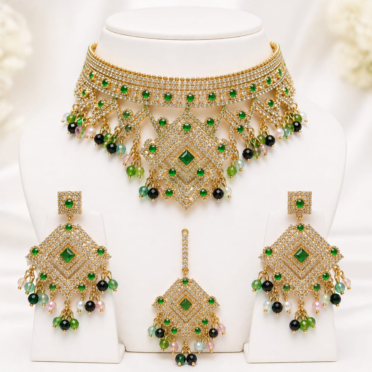 Royal Ruby Bridal Choker Set with Earrings & Maang Tikka