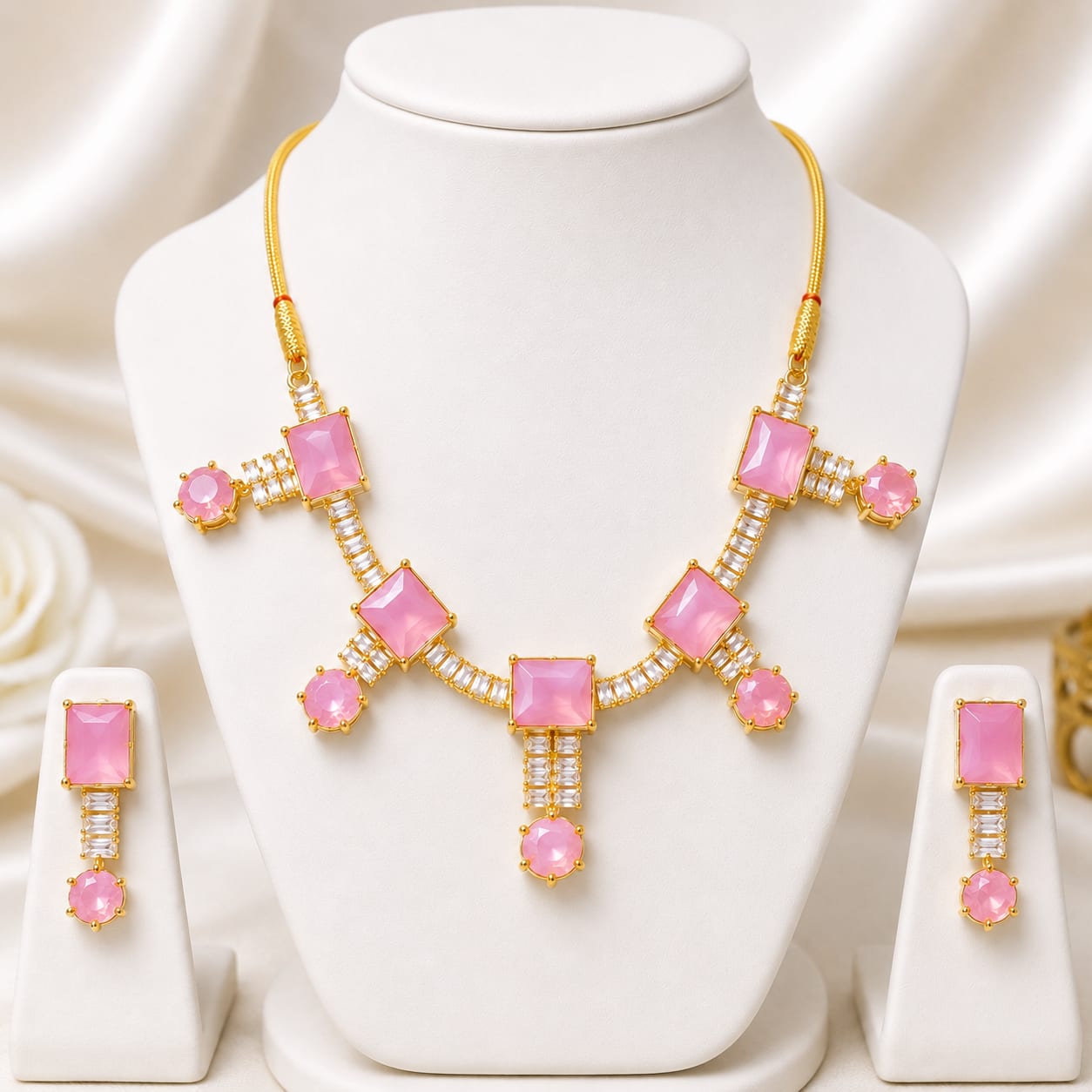 Pink Ruby Floral Zircon Jewelry Set
