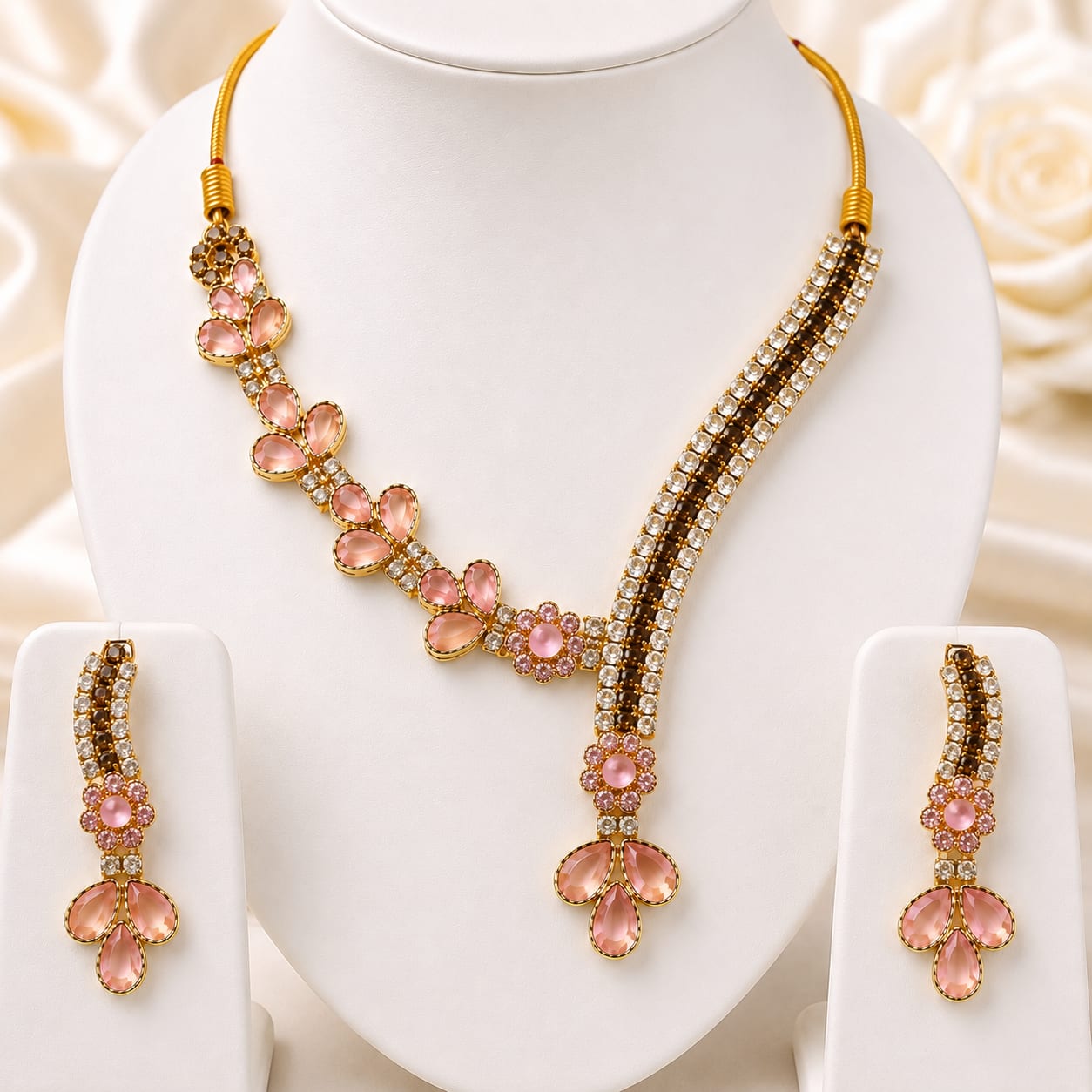 Blush Petal Elegance Zircon Jewelry Set