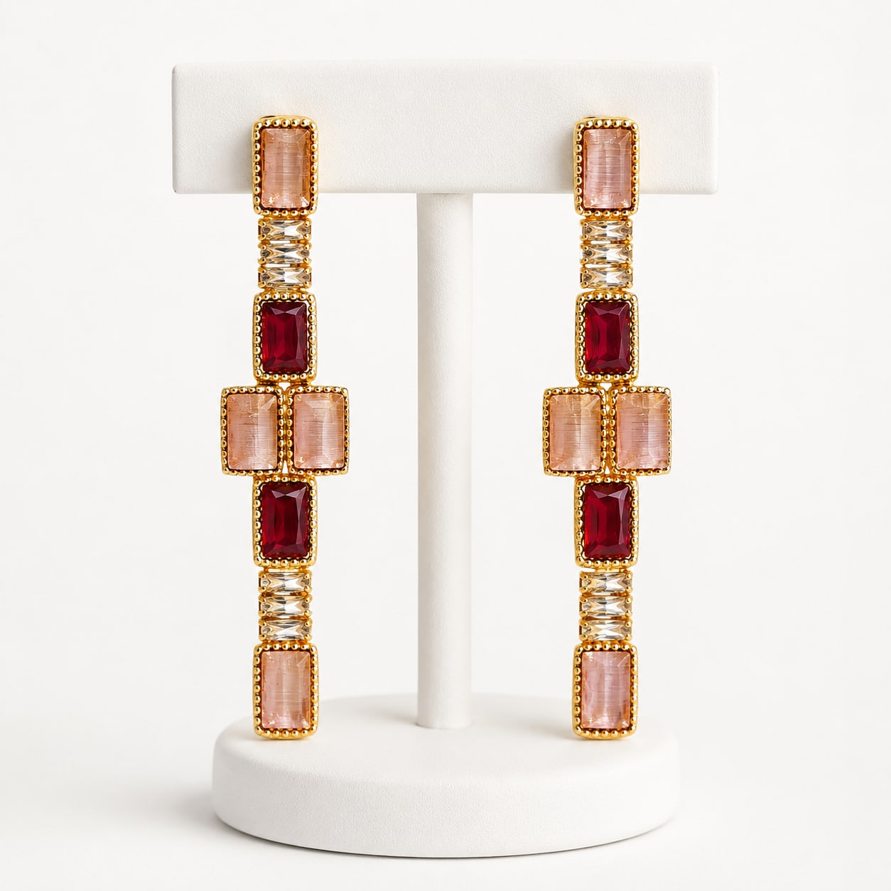 Blush Ruby Geometric Drop Earrings