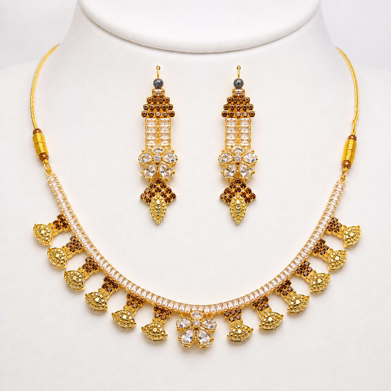 Golden Blossom Zircon Necklace Set