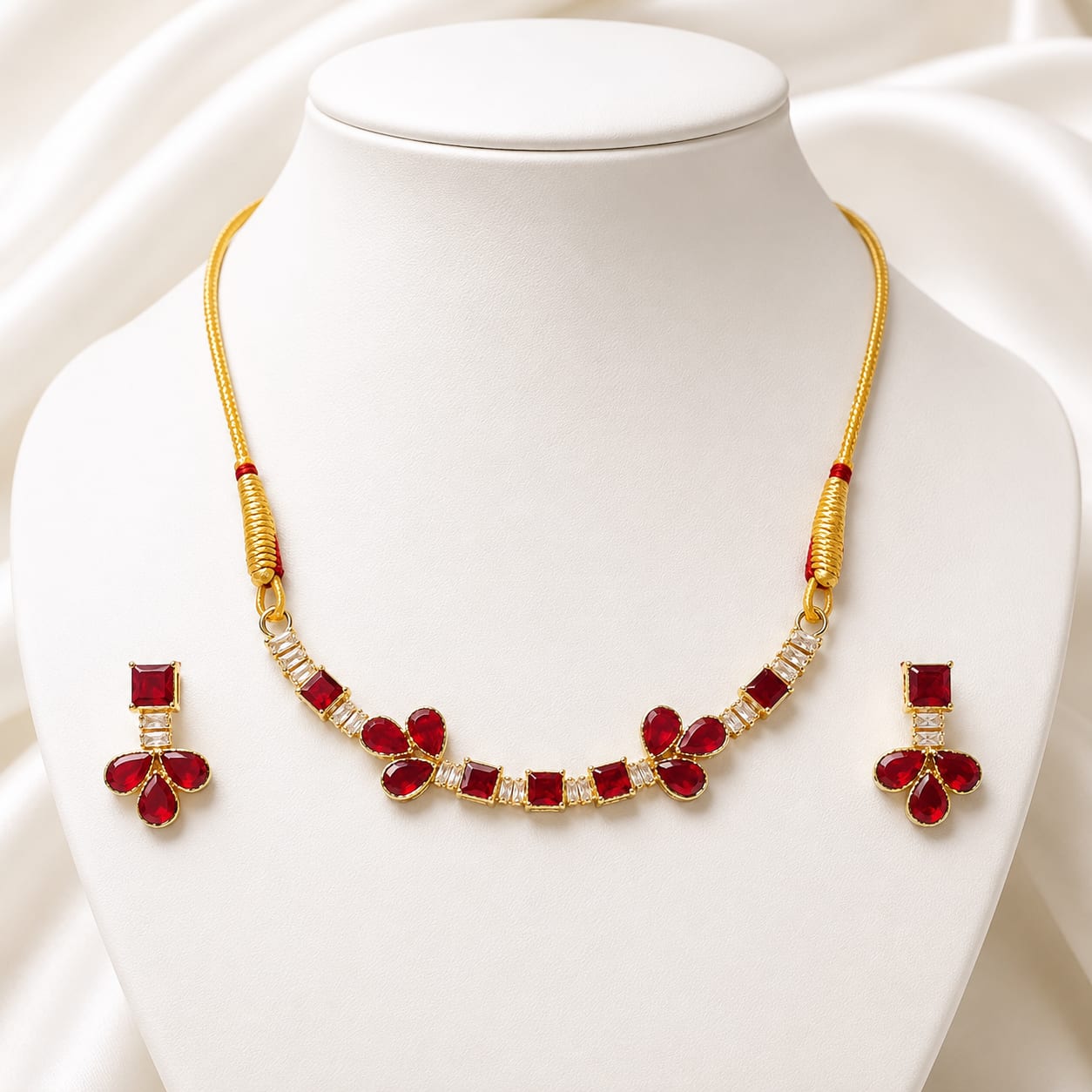 Ruby Petal Elegance Necklace Set