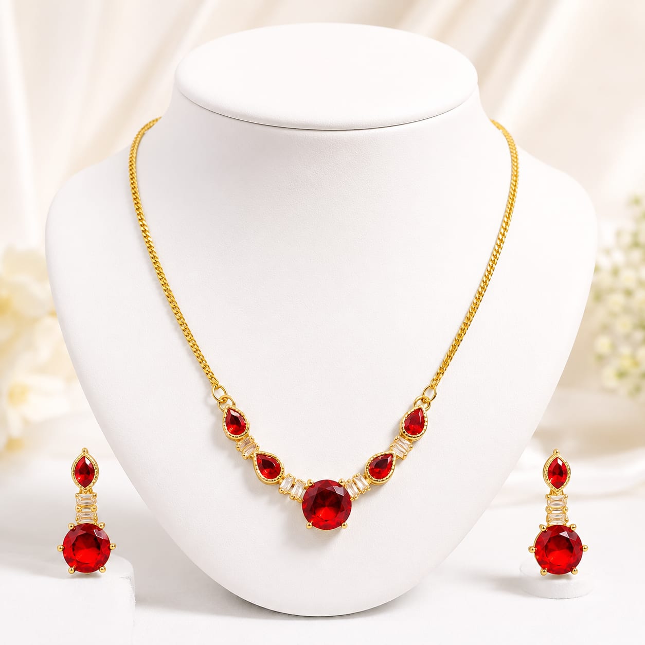 Ruby Royale Zircon Necklace Set — handcrafted Necklace by Wear Adora Pakistan