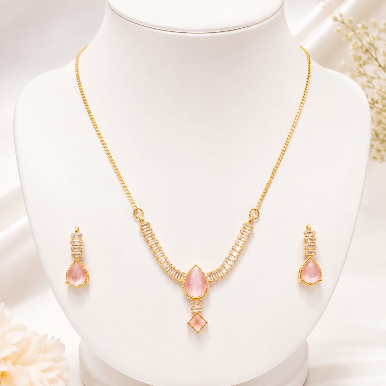 Rose Dew Zircon Necklace Set — handcrafted Necklace by Wear Adora Pakistan