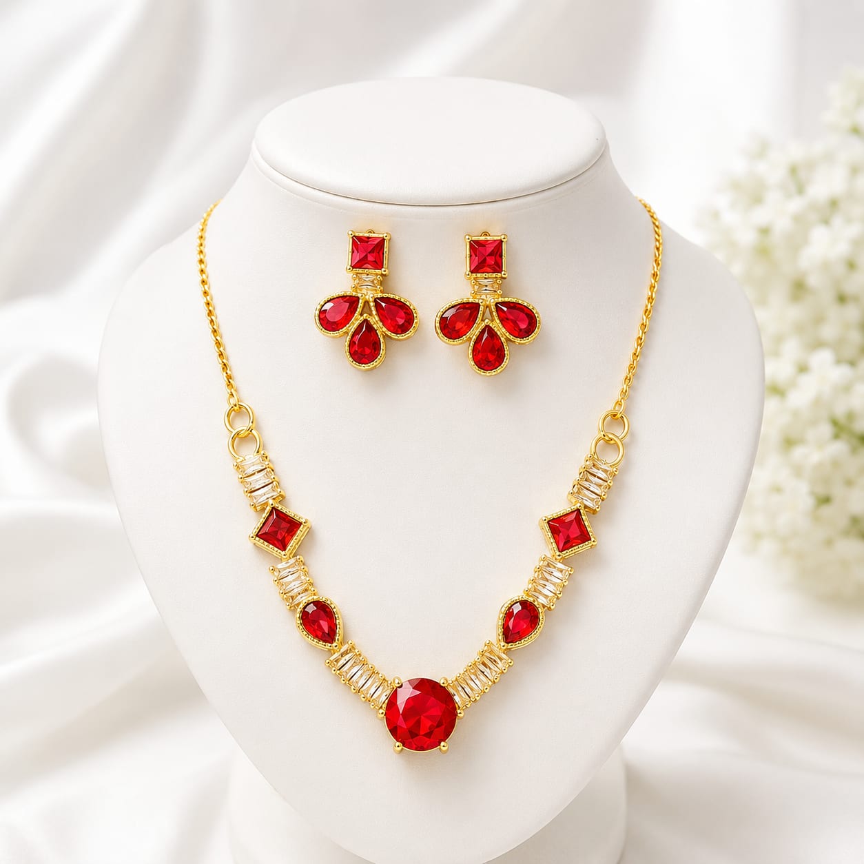 Ruby Royale Crystal Necklace Set — handcrafted Necklace by Wear Adora Pakistan
