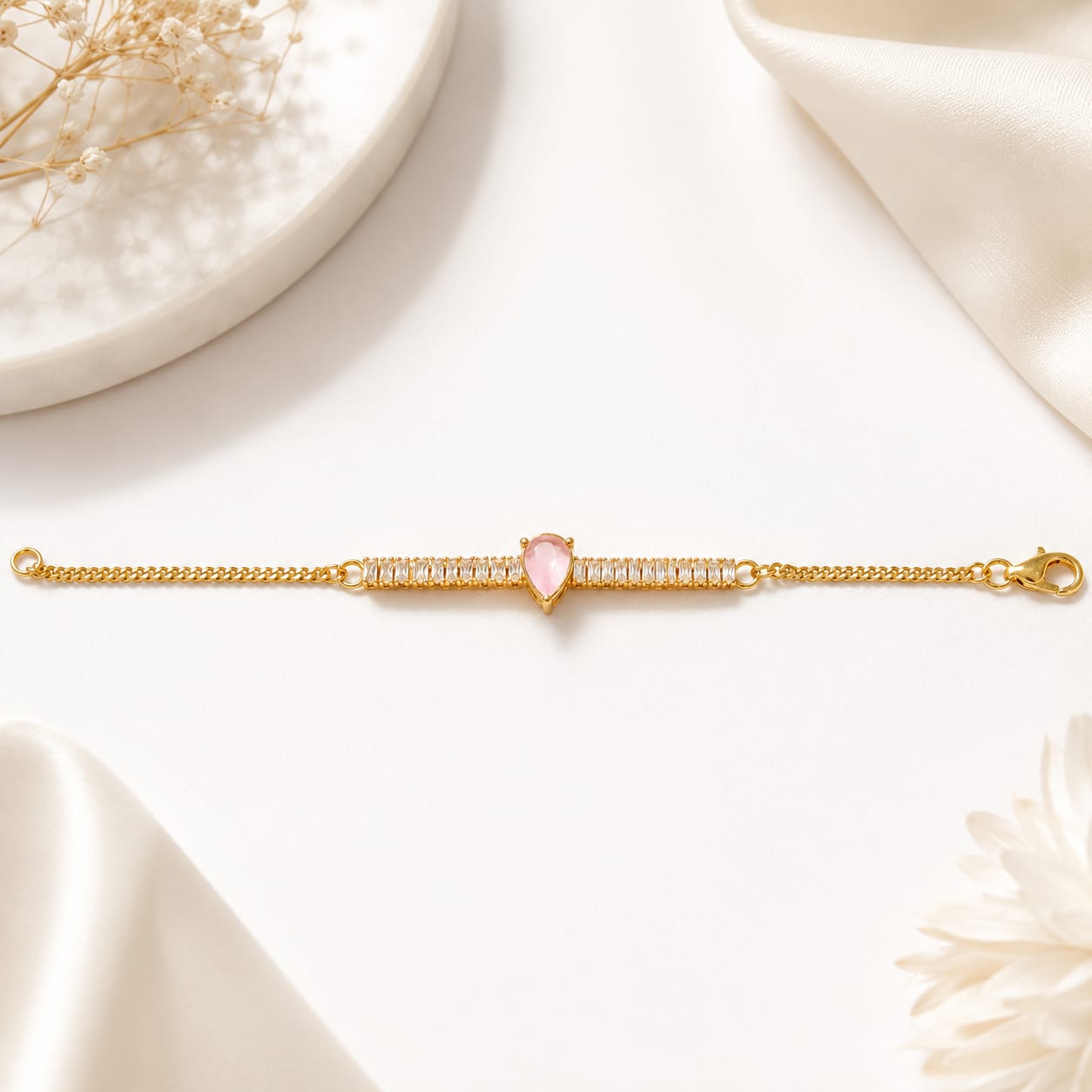 Blush Pink Teardrop Zircon Bar Bracelet — handcrafted Bangles by Wear Adora Pakistan