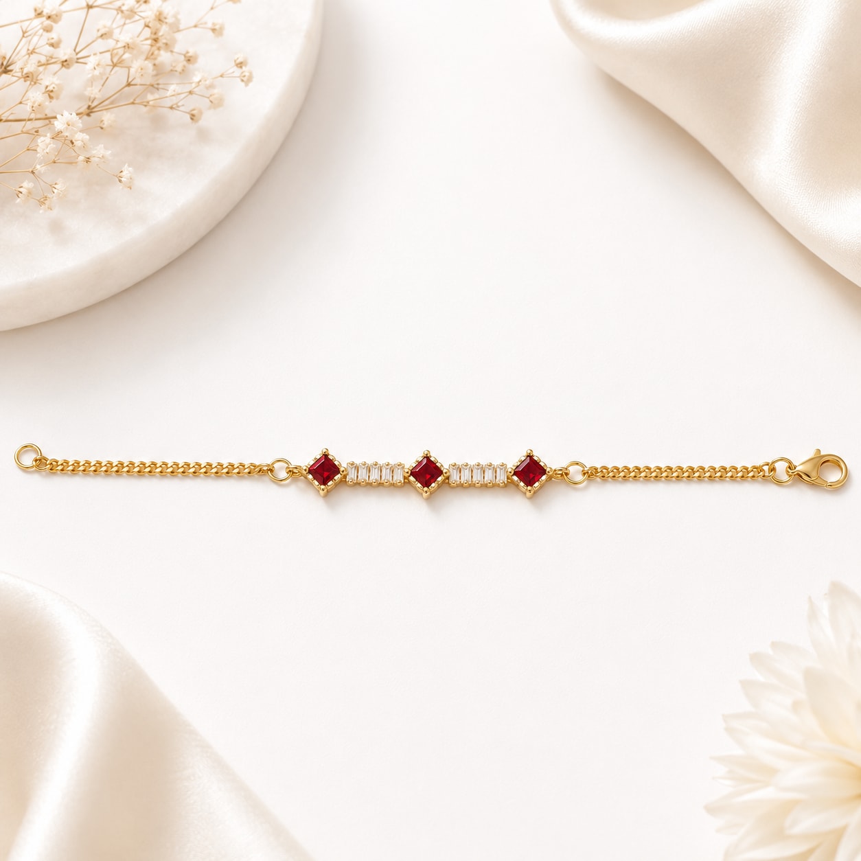Ruby Red Trio Zircon Bar Bracelet — handcrafted Bangles by Wear Adora Pakistan