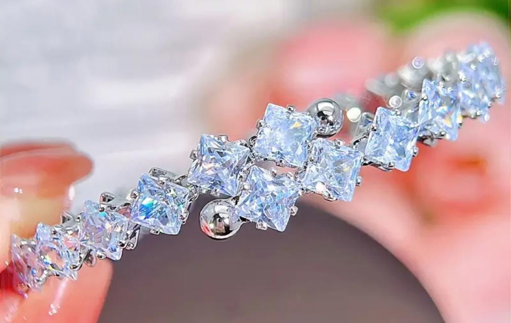 Princess Cut Crystal Bracelet — handcrafted Bangles by Wear Adora 3