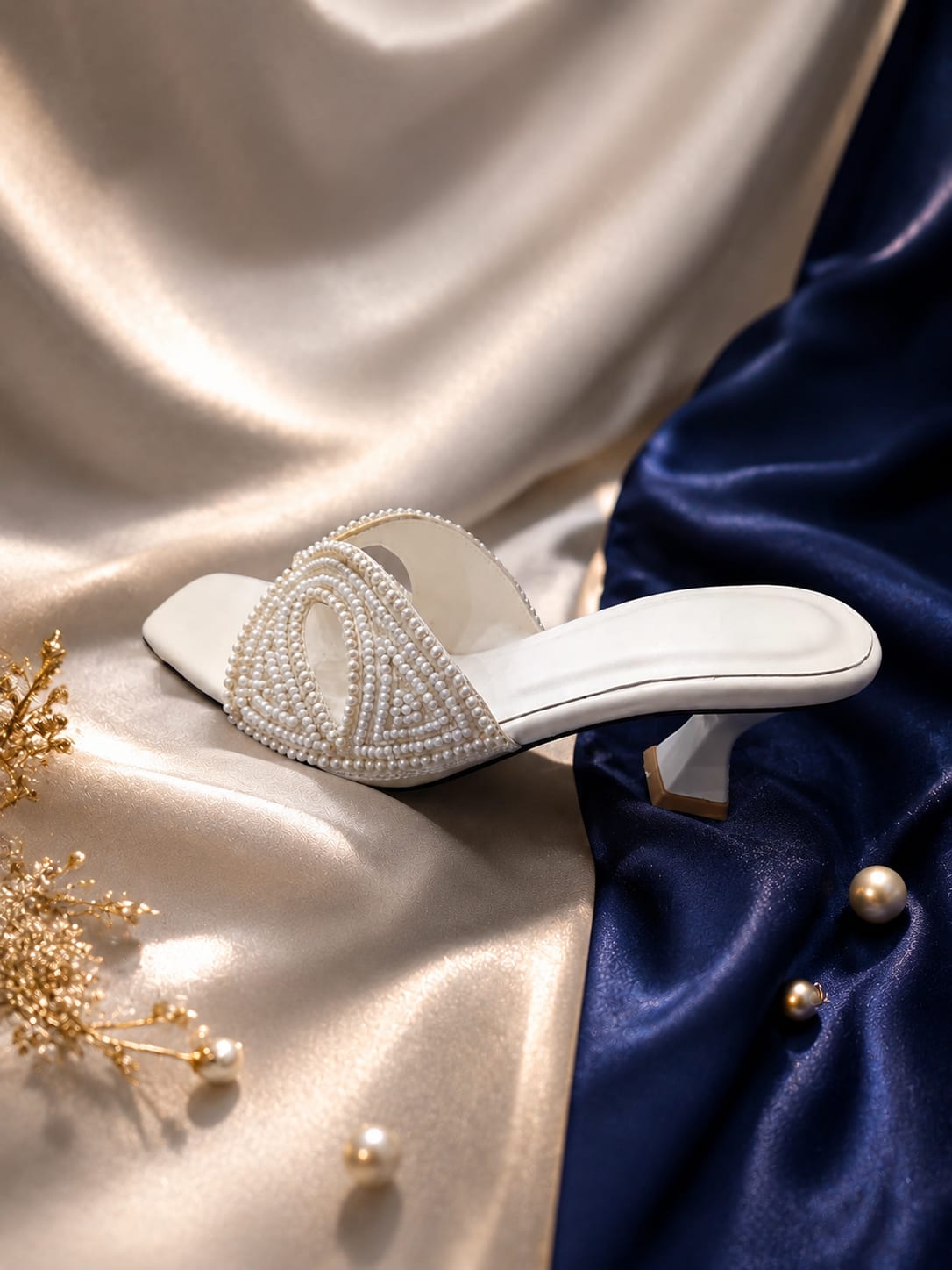 White Pearl Embellished Heel — handcrafted Heels by Wear Adora Pakistan