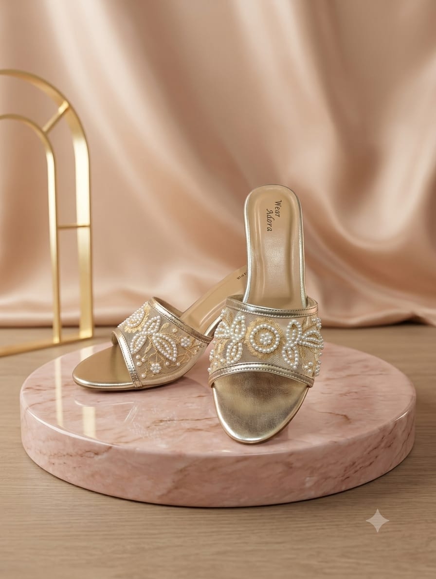 Pearl Bloom Embroidered Heels — handcrafted Heels by Wear Adora 3