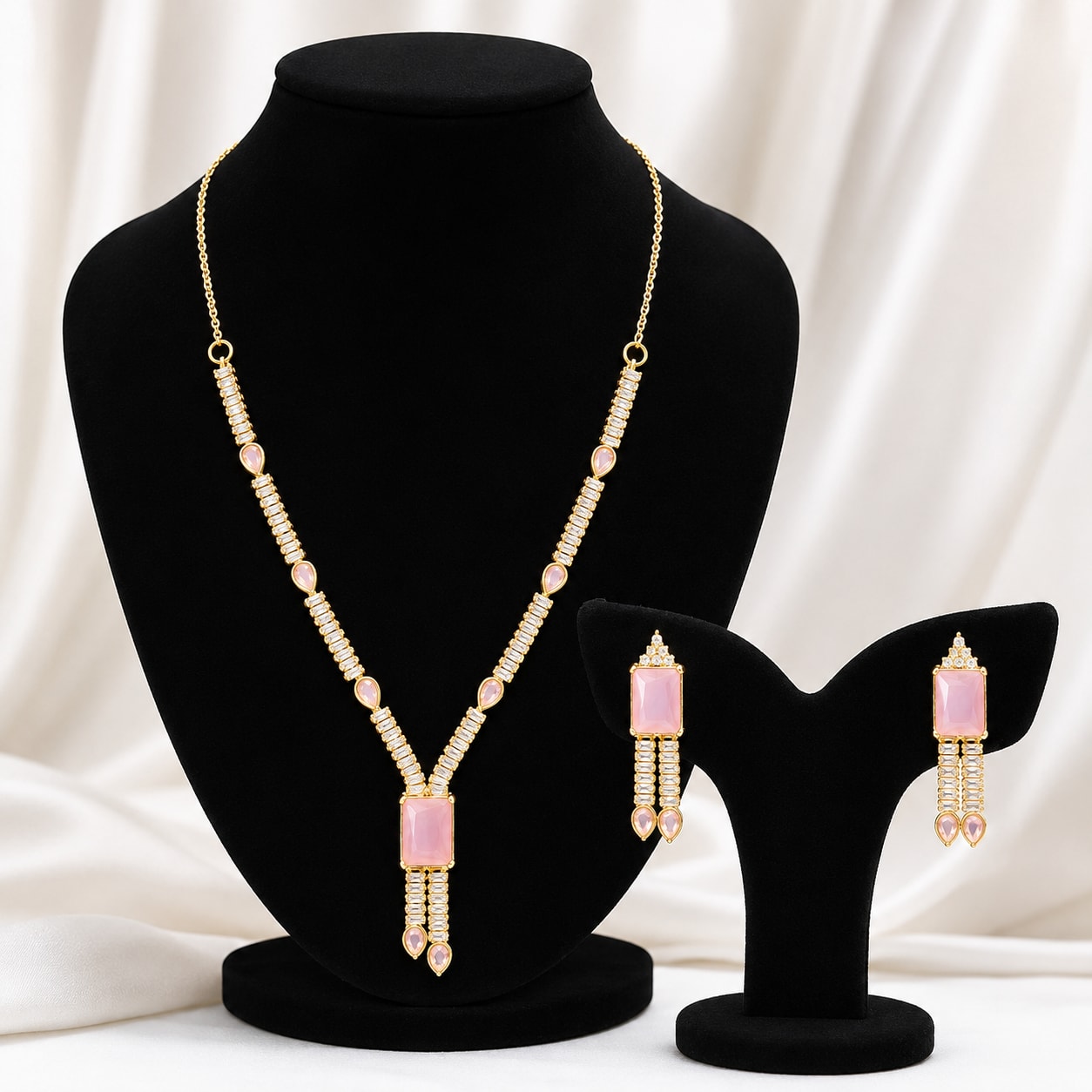 Emerald Cascade Zircon Necklace Set — handcrafted Necklace by Wear Adora Pakistan