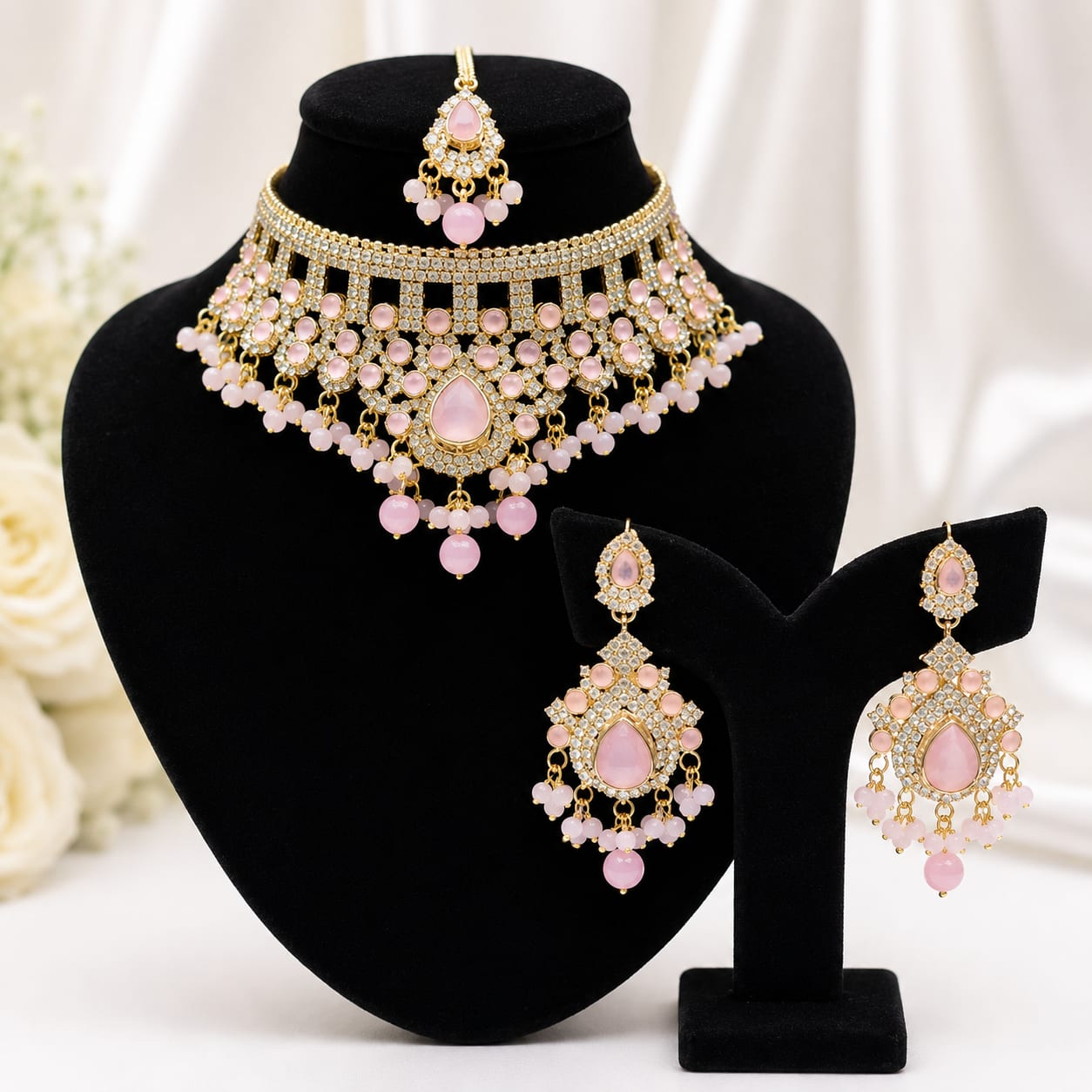 Luxury Bridal Jewelry with Earrings & Maang Tikka — handcrafted Necklace by Wear Adora 3