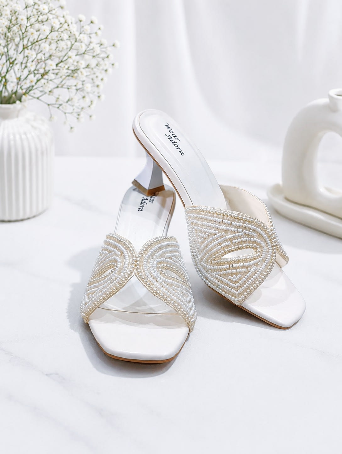 White Pearl Embellished Heel — handcrafted Heels by Wear Adora 3