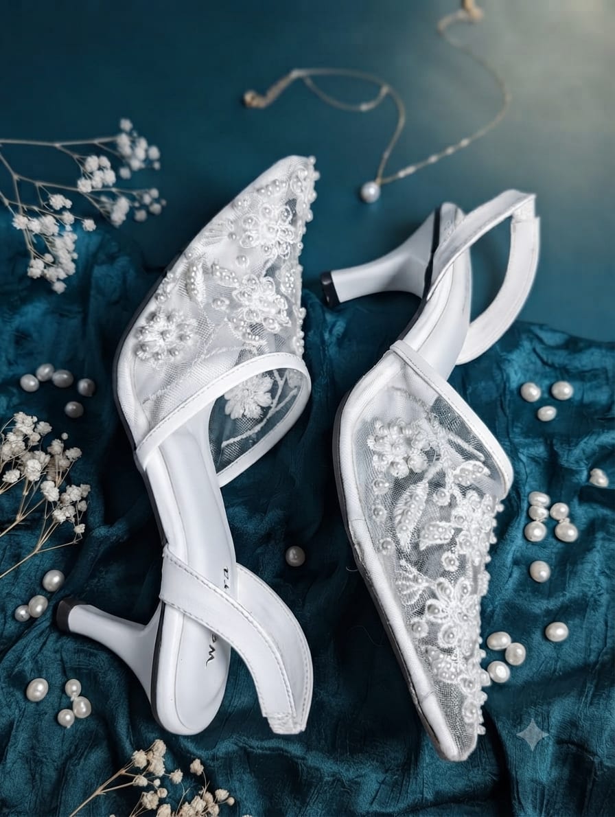 PEARL EMBELLISHED WHITE PUMPS — handcrafted Heels by Wear Adora 3
