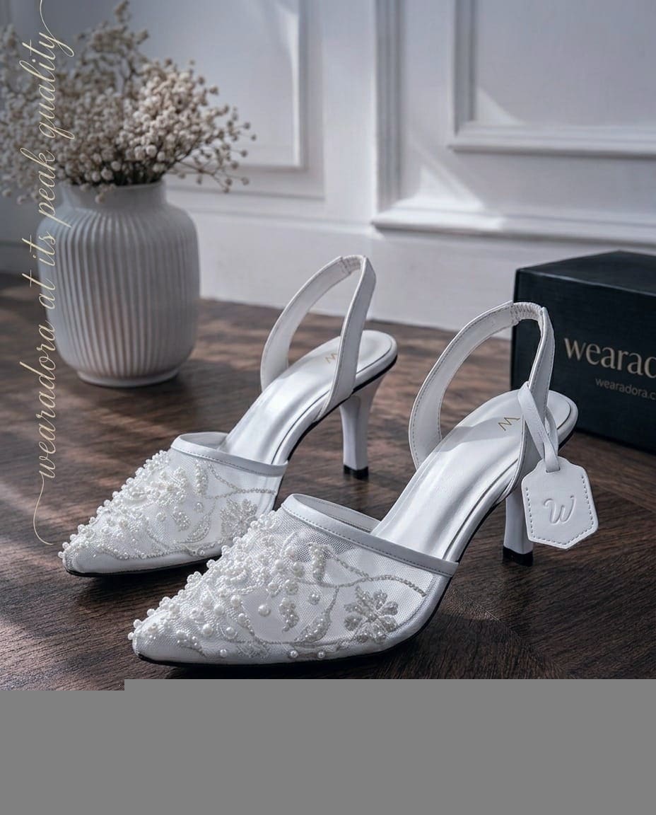 PEARL EMBELLISHED WHITE PUMPS — handcrafted Heels by Wear Adora 2