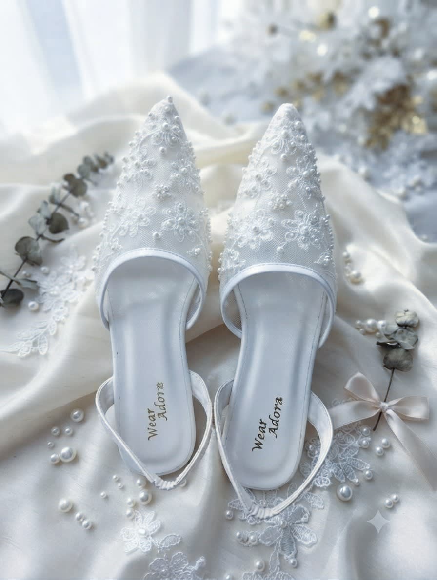 PEARL EMBELLISHED WHITE PUMPS — handcrafted Heels by Wear Adora