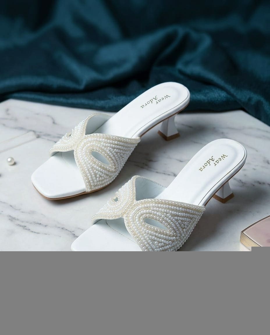 White Pearl Embellished Heel — handcrafted Heels by Wear Adora Pakistan