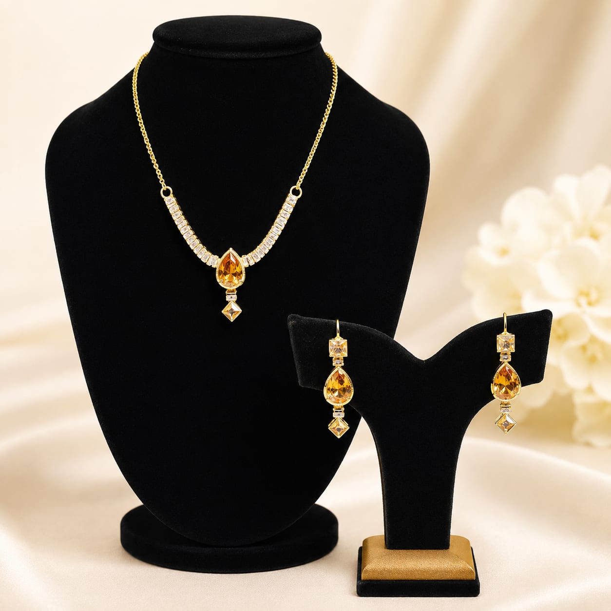 Emerald Dew Zircon Necklace Set — handcrafted Necklace by Wear Adora Pakistan