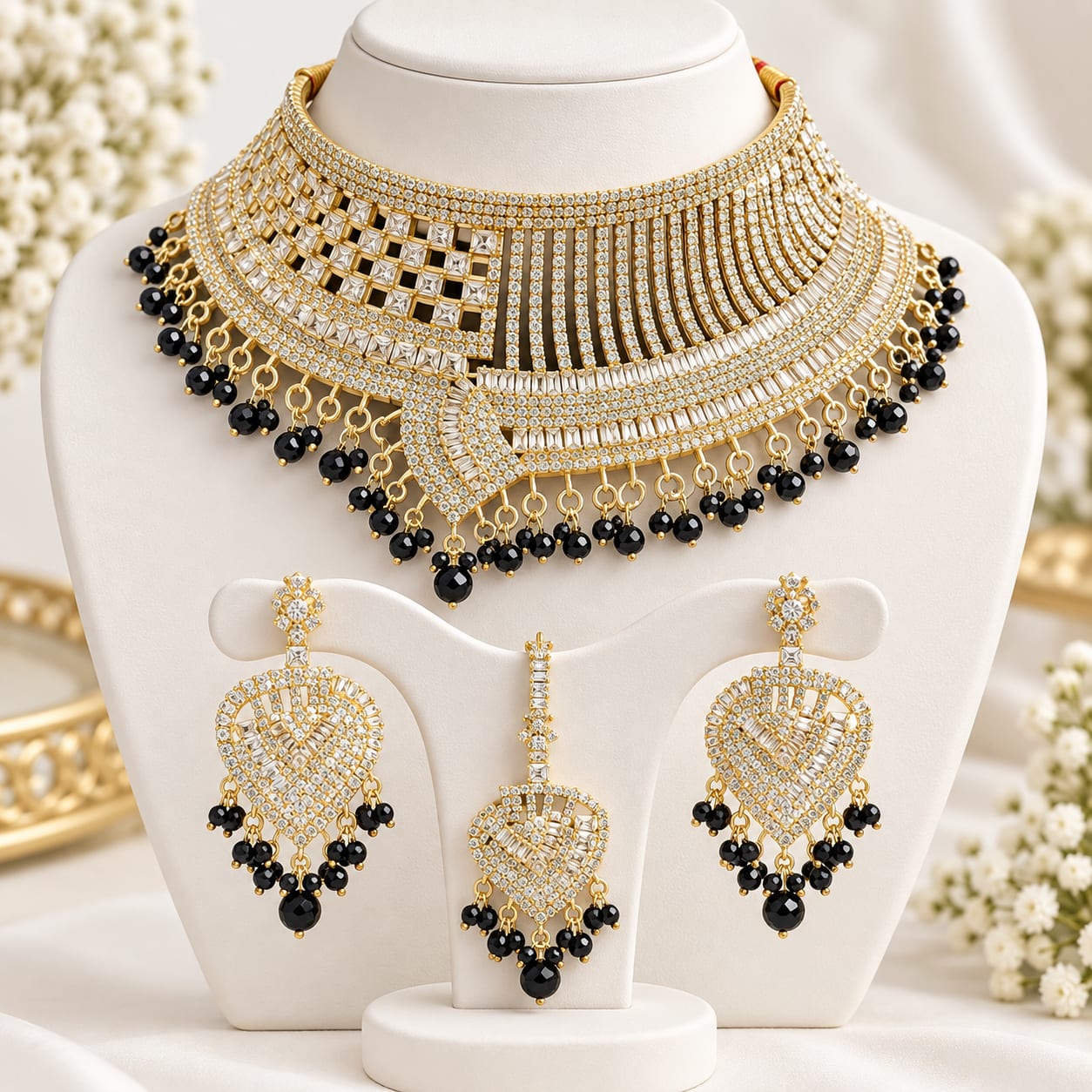 Meher Bridal Zircon Choker Set – A1 Quality Stones with Earrings & Tikka — handcrafted Bridal by Wear Adora