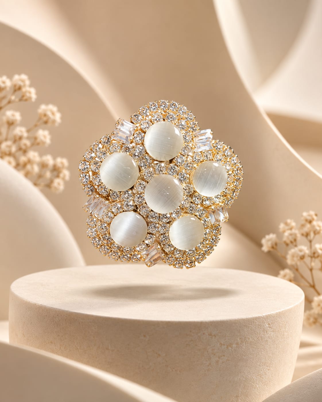 Royal Zircon Statement Ring Floral Cluster Design — handcrafted Ring by Wear Adora