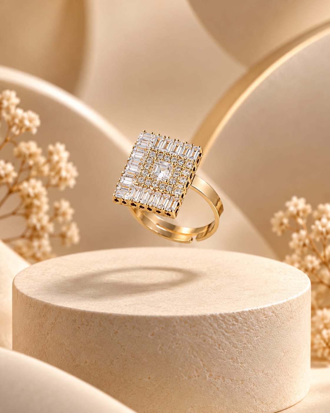 Royal Zircon Statement Ring Geometric Square Design — handcrafted Ring by Wear Adora