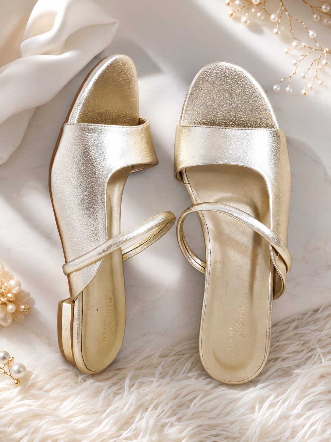Elegant Textured Block Heel Sandals – Silver & Golden — handcrafted Slides by Wear Adora 2