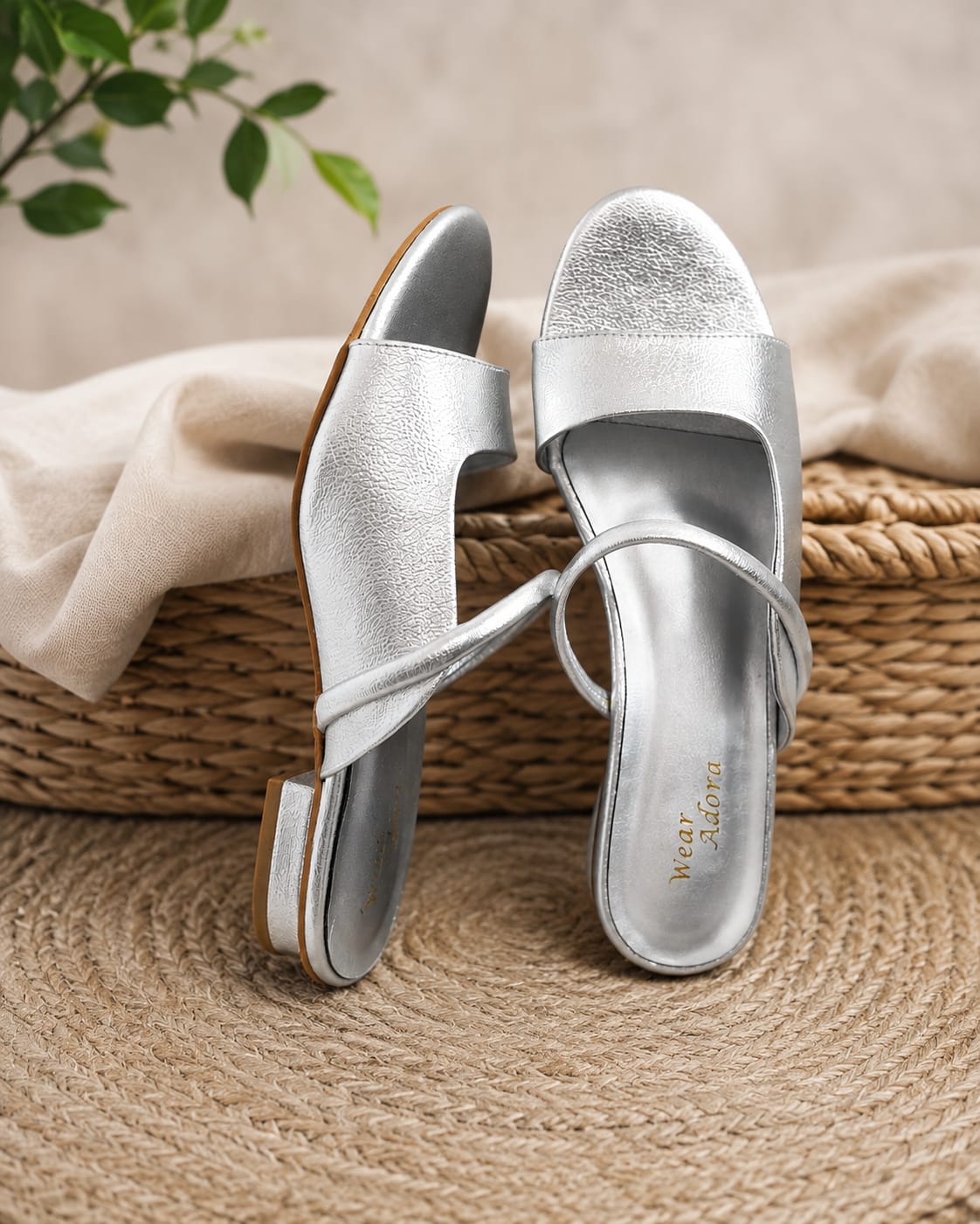 Elegant Textured Block Heel Sandals – Silver & Golden — handcrafted Slides by Wear Adora 3