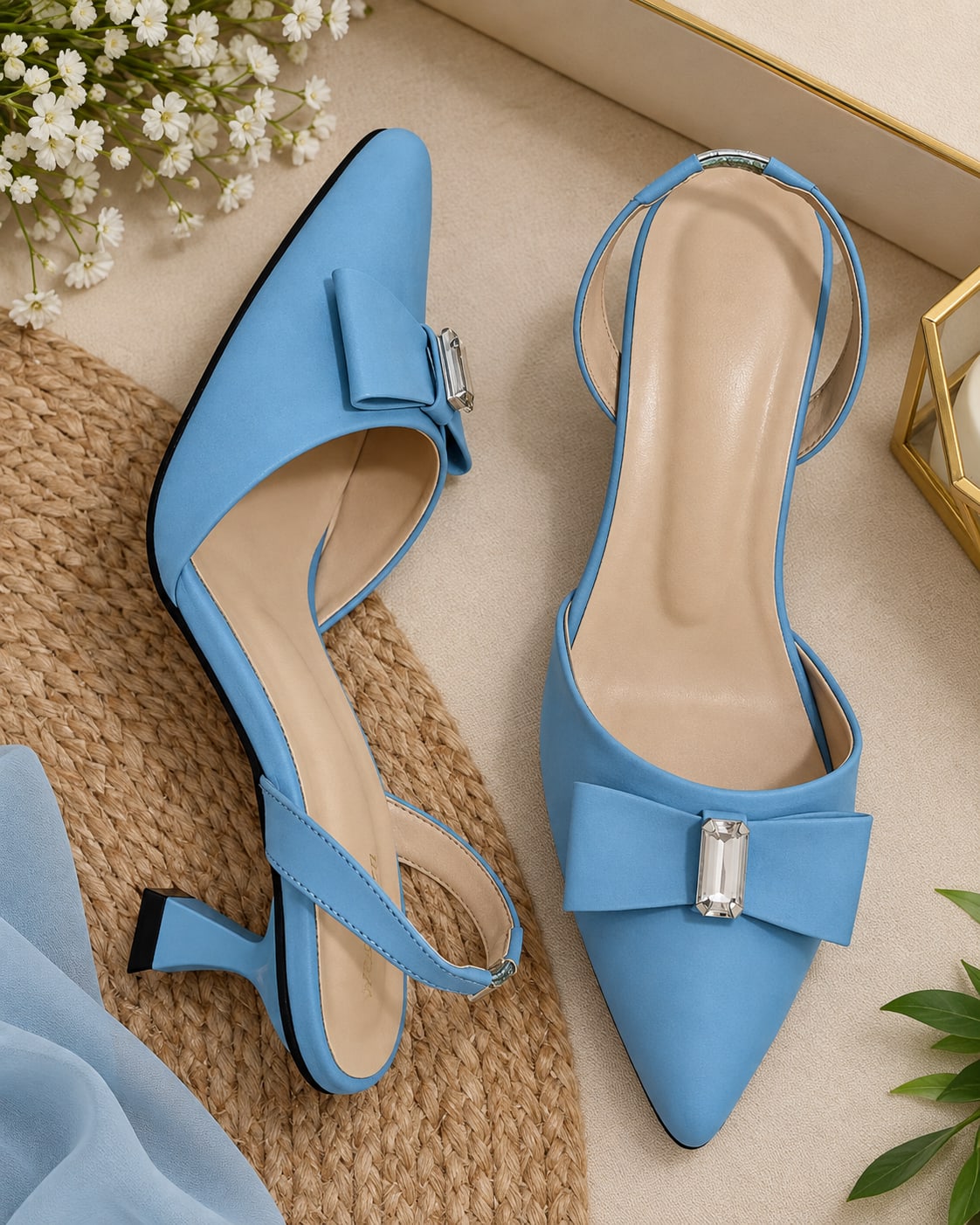 Bow Crystal Slingback Heels in Blush Pink & Powder Blue | Wear Adora — handcrafted Heels by Wear Adora