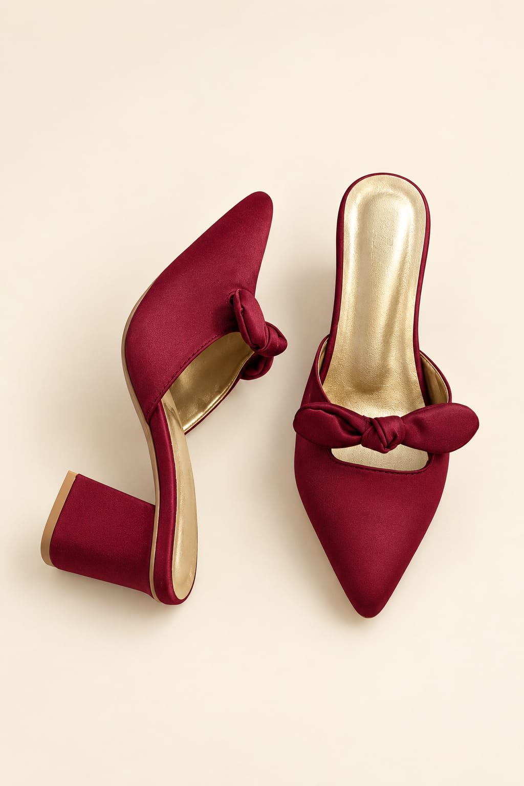 Bow Mule Heels for Women – Pointed Toe Block Heels | Green & Mehroon — handcrafted Heels by Wear Adora 3