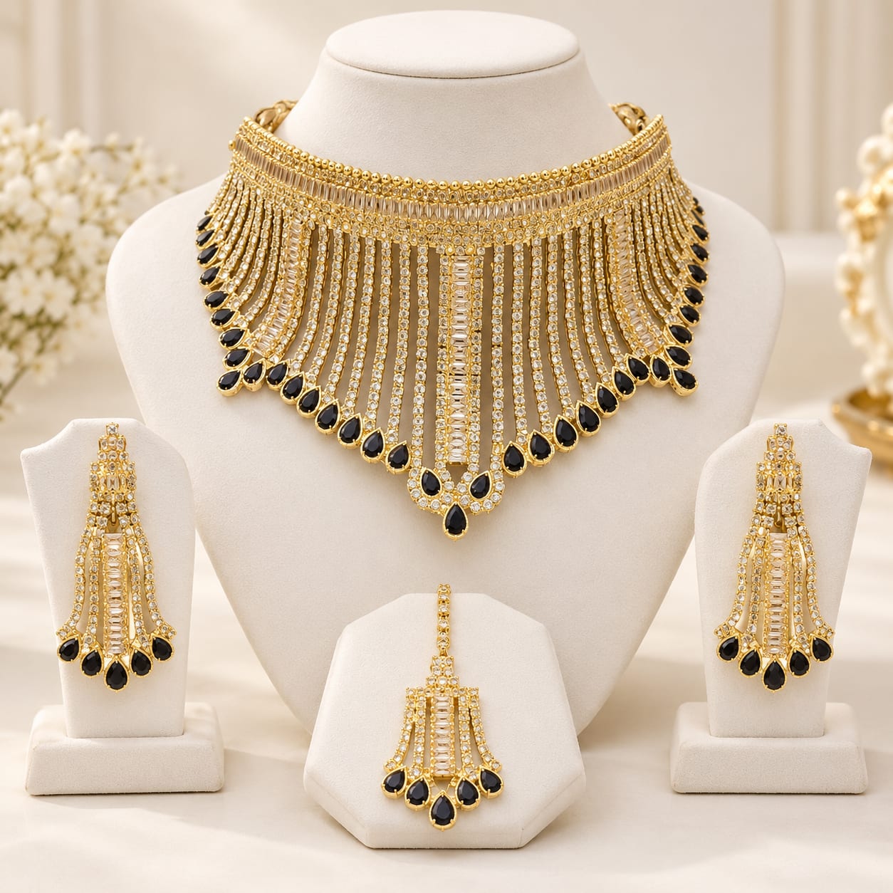 Royal Cascade American Diamond Bridal Necklace Set — handcrafted Bridal by Wear Adora Pakistan